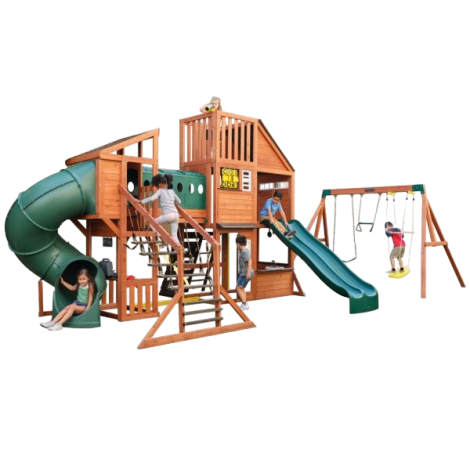 Complex de joaca din lemn Odyssey cu 3 tobogane si leagane 2 in 1 Kidkraft - imagine 17